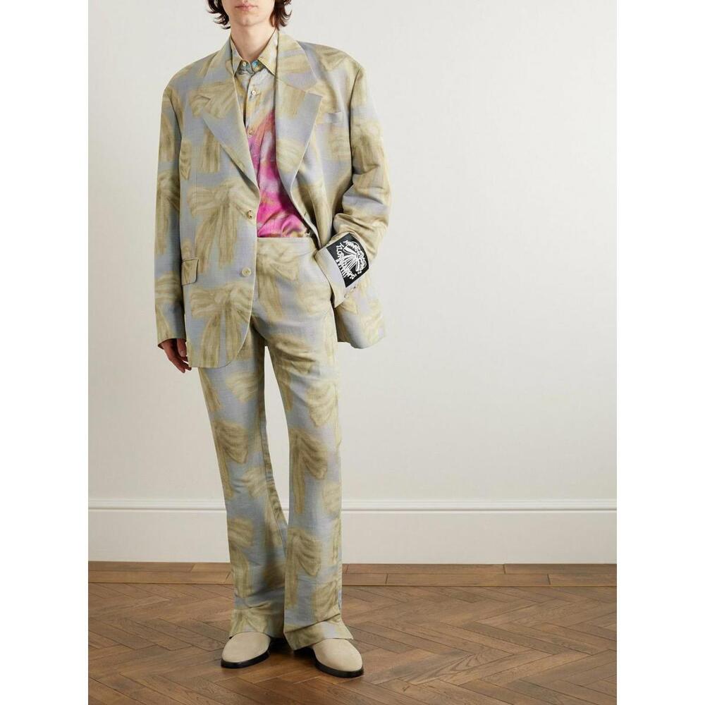 Acne Pale Blue and Beige Abstract Pattern Tailored Pants